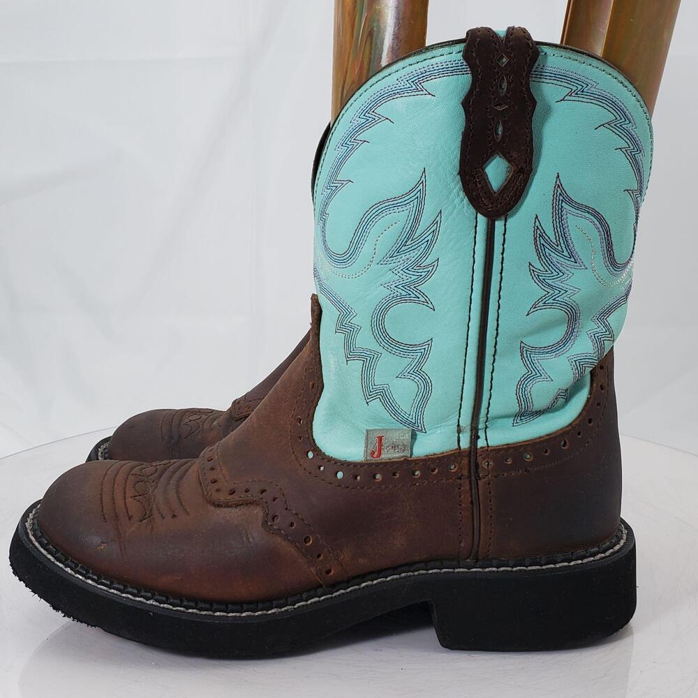 Justin Gypsy L9917 Western Boots Women 7 B Brown Turquoise Leather Cowgirl